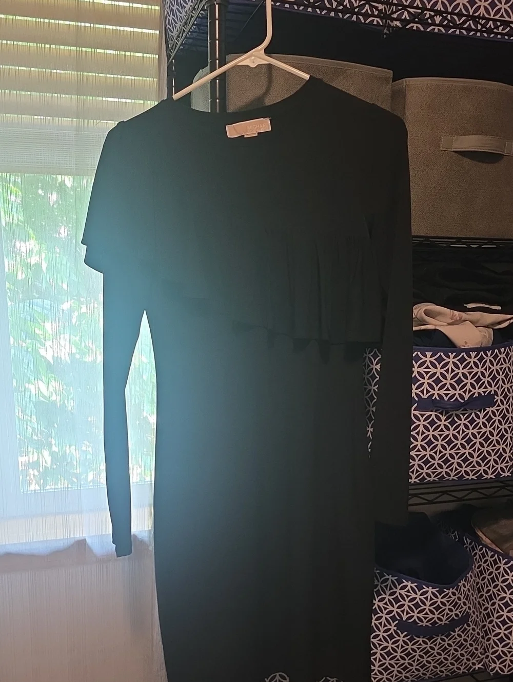 Michael Kors Black Long Sleeve Ruffle-Front Sheath Dress